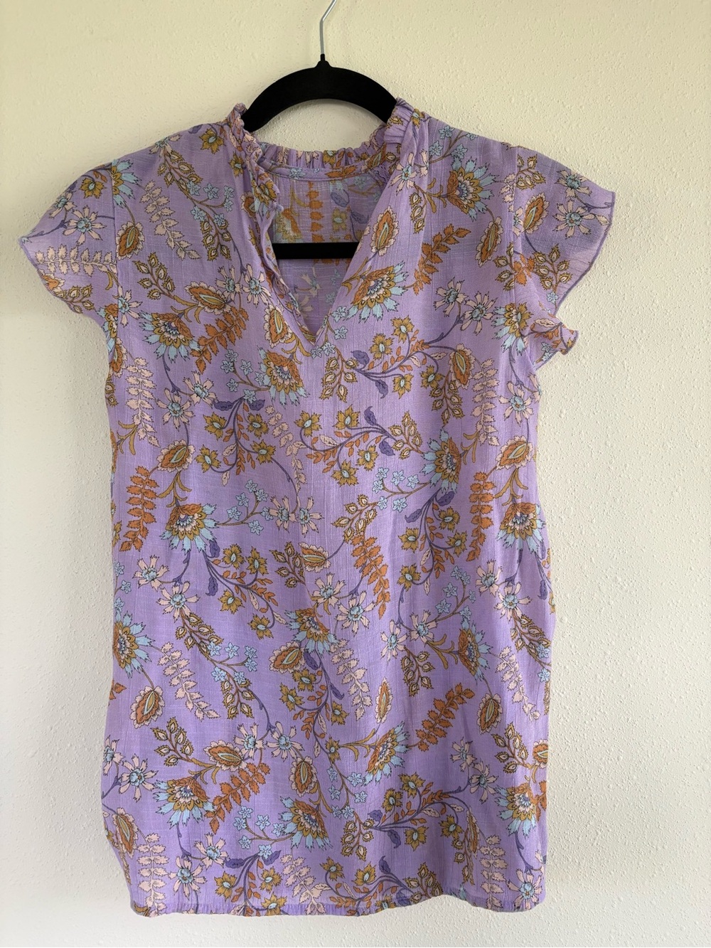 Nanette Lepore Lavender Floral Boho Flutter Sleeve Cottagecore Top Size S